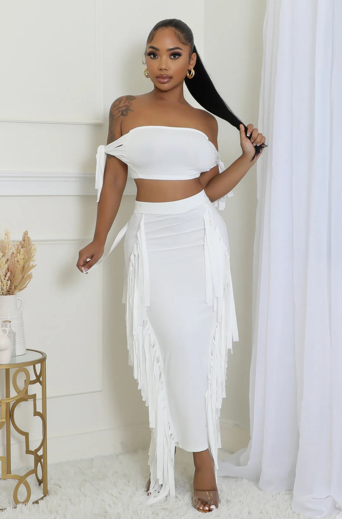 White Fringe Set