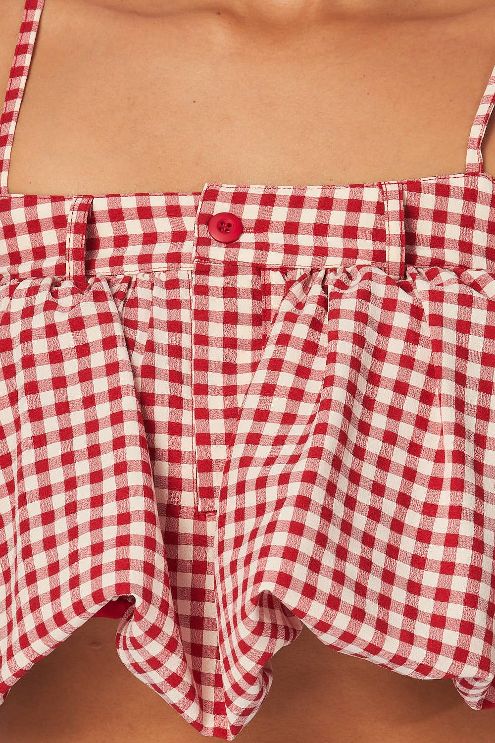 Georgina Sleeveless Gingham Bubble Crop Top (HDT32761)