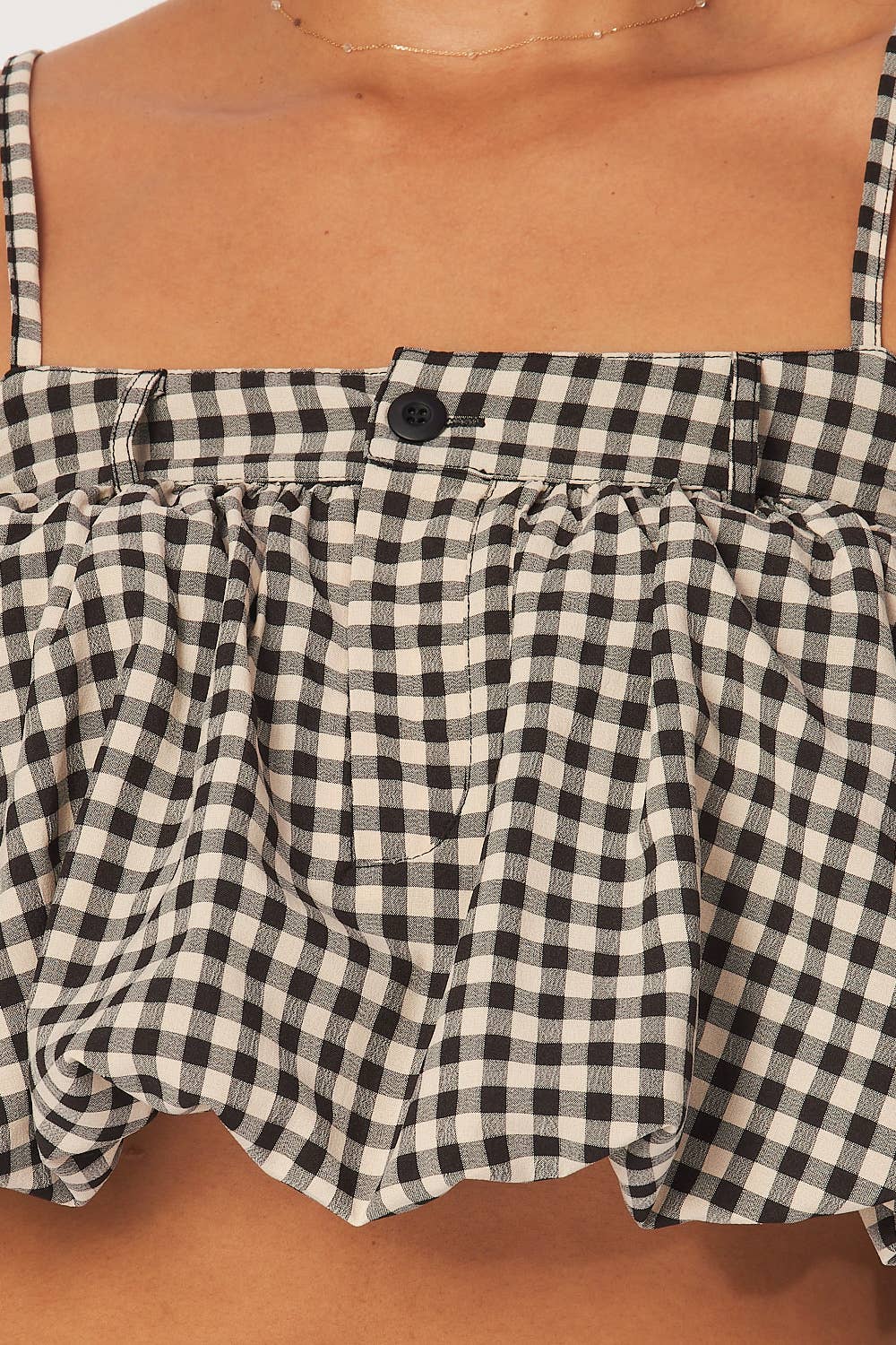 Georgina Sleeveless Gingham Bubble Crop Top (HDT32761)