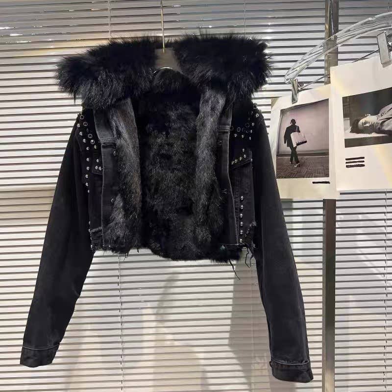 Faux Fur Denim Jacket /Ship Date Dec 22-Jan 2