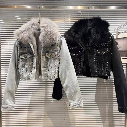 Faux Fur Denim Jacket /Ship Date Dec 22-Jan 2