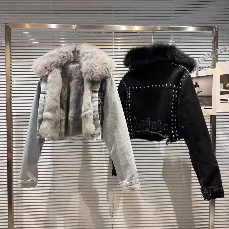 Faux Fur Denim Jacket /Ship Date Dec 22-Jan 2