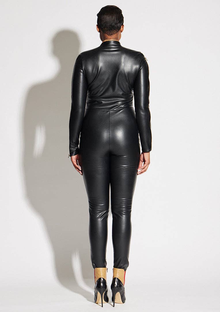 Vegan Leather Zipper Jumpsuit