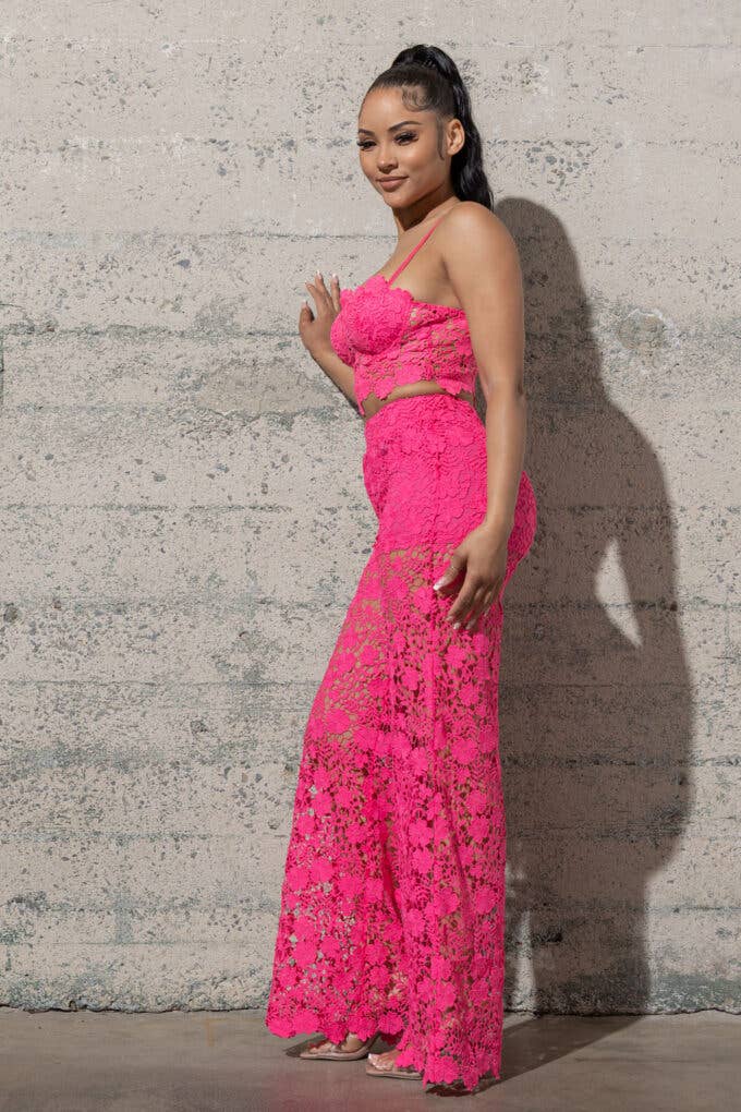 TWO PIECE NON STRETCH LACE SET