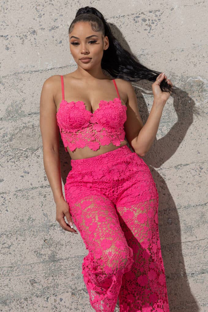 TWO PIECE NON STRETCH LACE SET