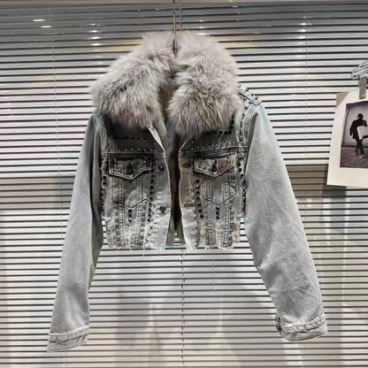 Faux Fur Denim Jacket /Ship Date Dec 22-Jan 2