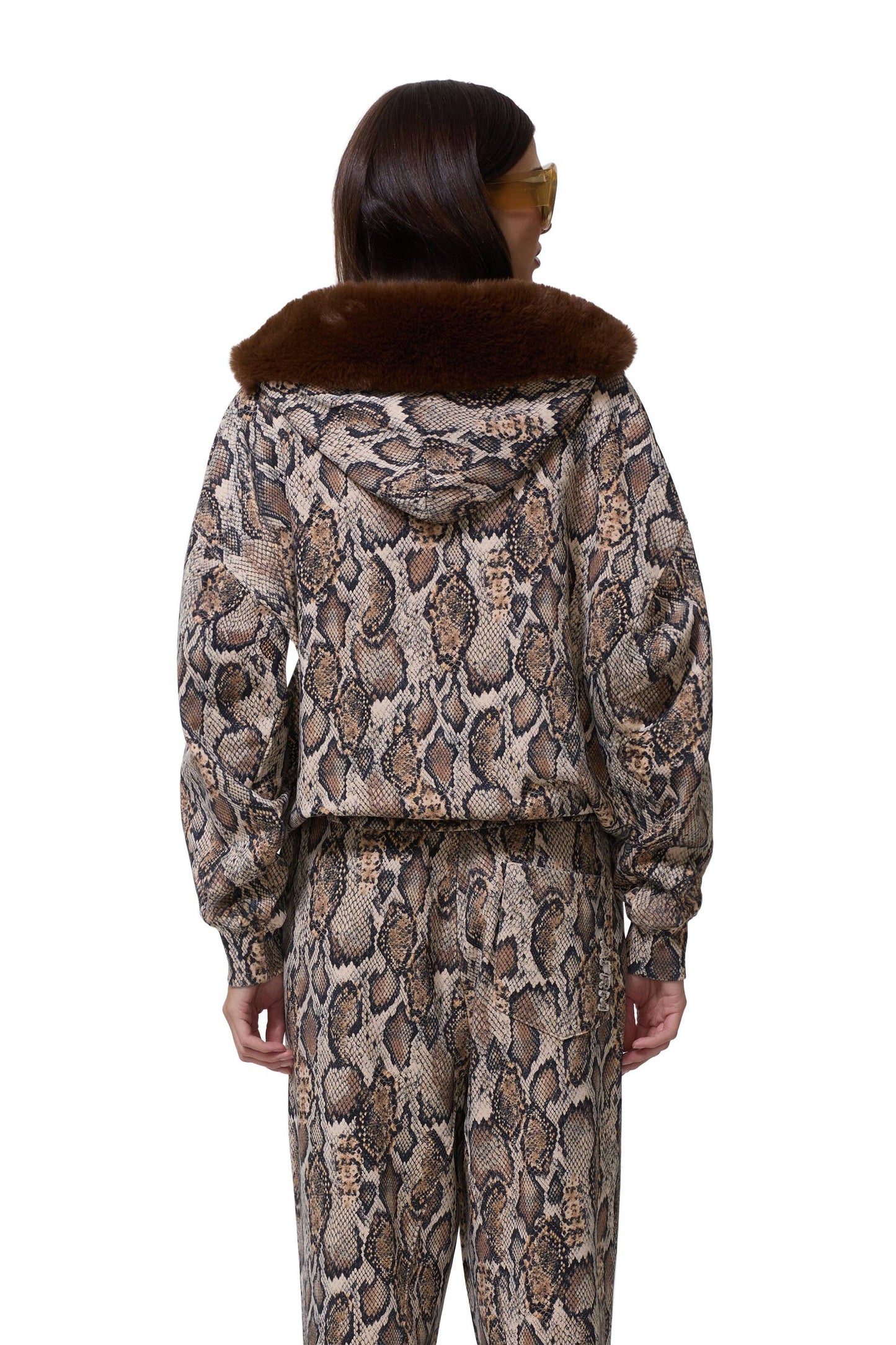 Oren Zip Up Fur Hoodie Set- Sand Serpent