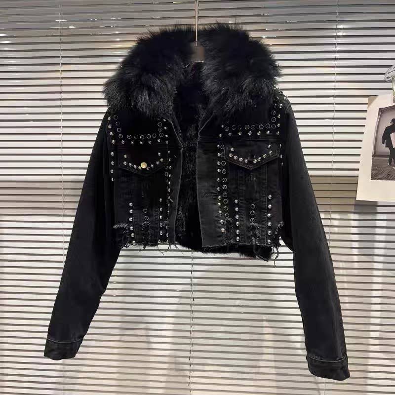 Faux Fur Denim Jacket /Ship Date Dec 22-Jan 2