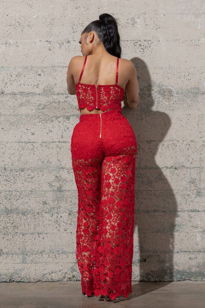 TWO PIECE NON STRETCH LACE SET
