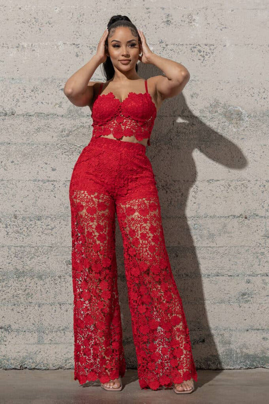 TWO PIECE NON STRETCH LACE SET