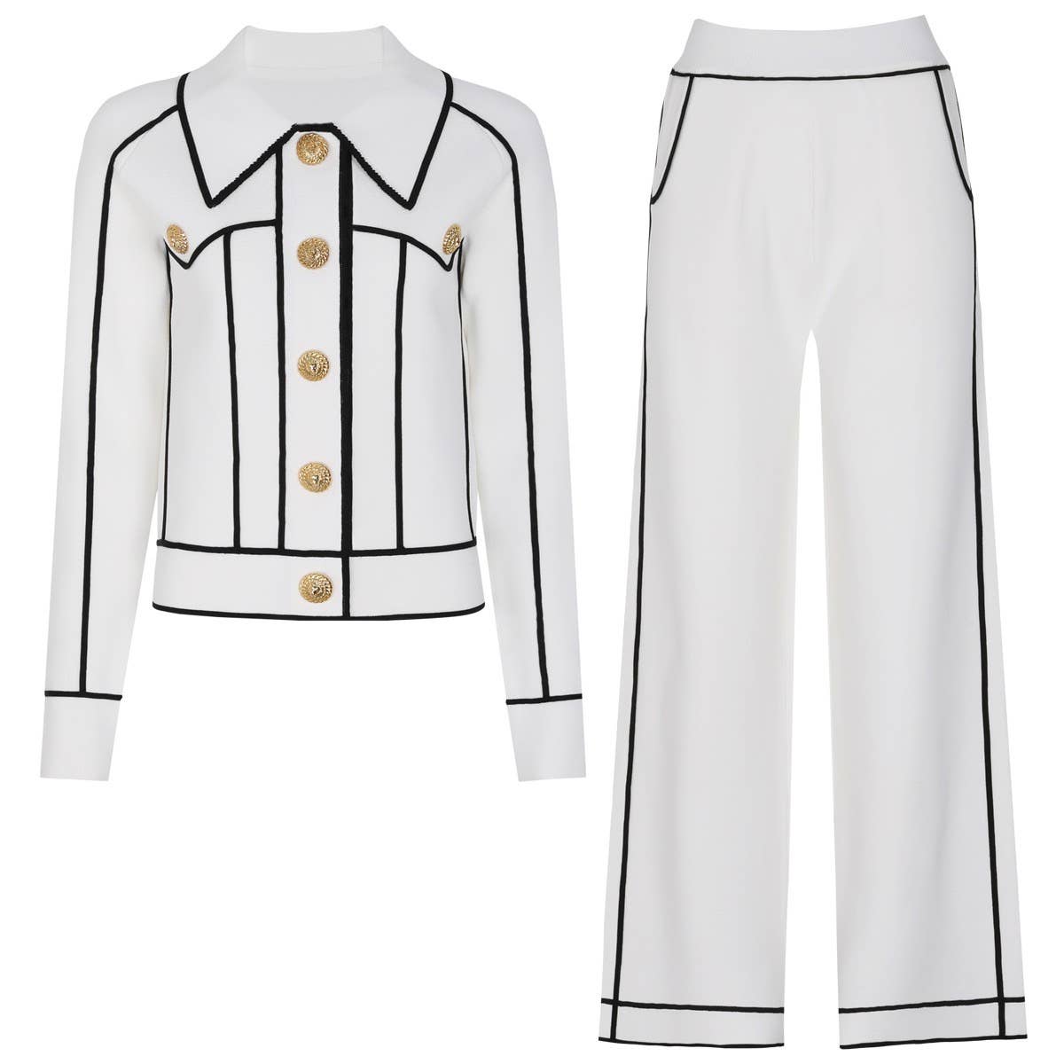 SET276Y Striped Knit Cardigan Jacket and Casual Pants Set