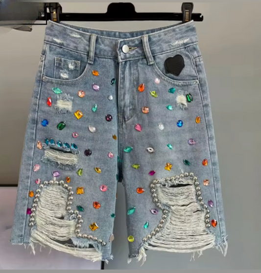 Gem Studded Denim Shorts
