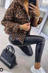 Leopard Raw Hem Denim Jacket