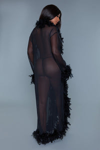Sheer Full-length Robe With Chandelle Boa Feather Trim